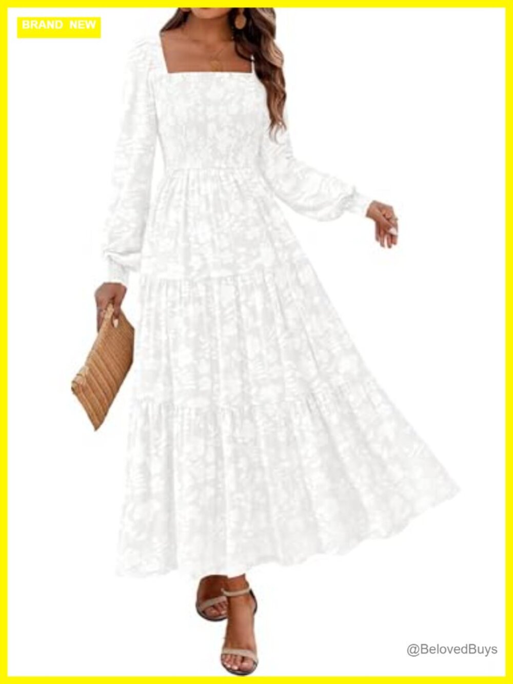 KIRUNDO Women's Long Sleeve Smocked Floral Maxi Dress Wedding Guest Formal